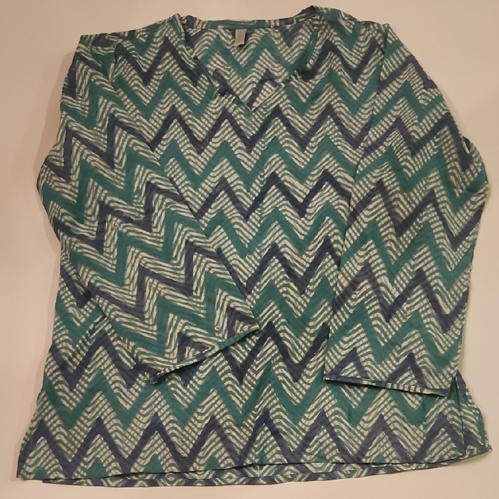 Chevron Patterned Kids Long Sleeve Tee - Blue and White